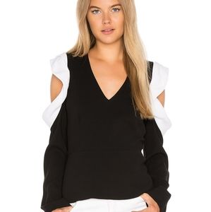 Top in Black combo, xs, Shoulder cut-outs with ruffled contrast trim,good condit